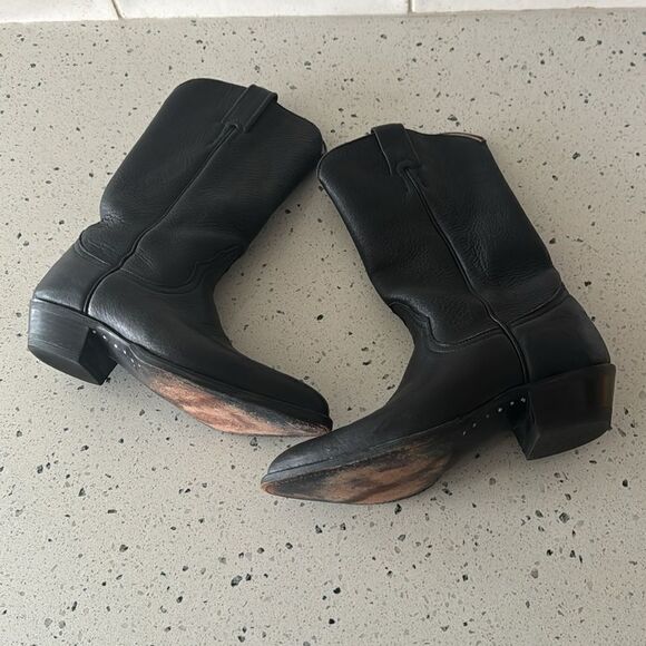 LARRY MAHAN Women’s 6.5B Black Leather Cowgirl Western Boots Handcrafted in USA - Picture 9 of 16